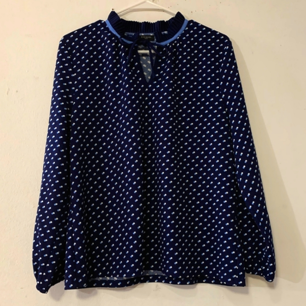 🏝- Talbots sz 1X Plus Petite Navy & Light Blue Blouse
